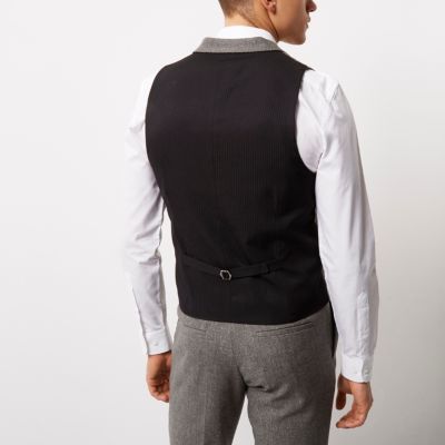 Grey wool blend slim fit waistcoat